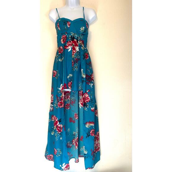 Band of Gypsies Blue Floral Smocked Maxi Romper Woman's Size XS - Picture 1 of 15
